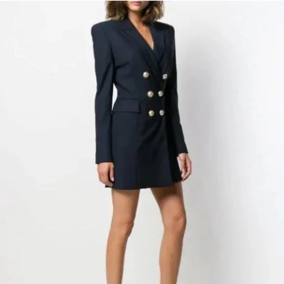 Balmain | Dresses | Balmain Double Breasted Blazer Dress Navy Size 4 Fr 8  Us Nwot 3395 Msrp | Poshmark